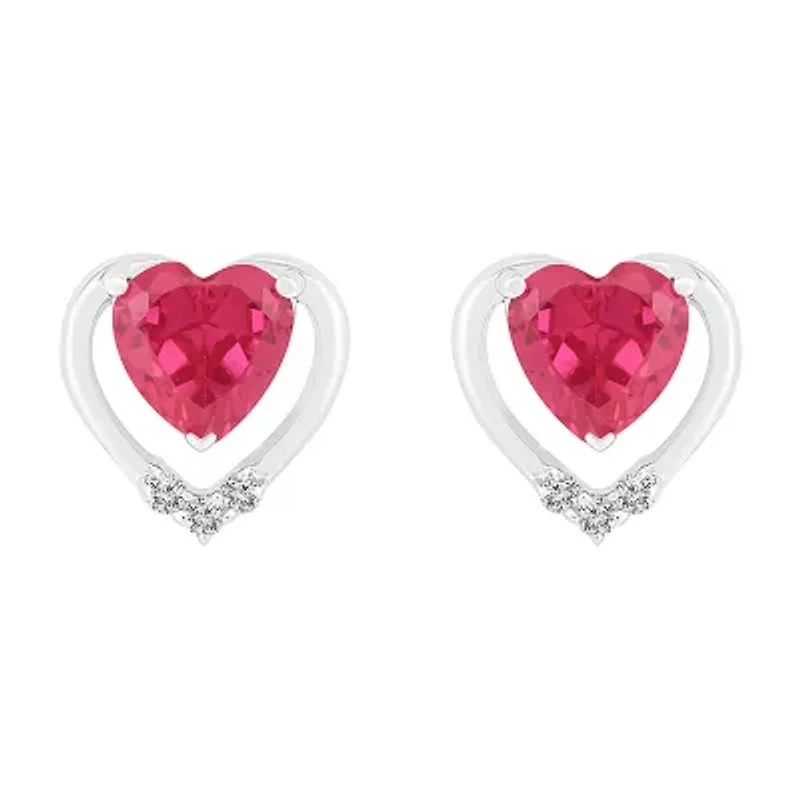 Lab Created Red Ruby Sterling Silver 8mm Heart Stud Earrings