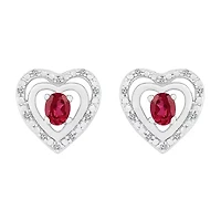Diamond Accent Lab Created Red Ruby Sterling Silver 11mm Heart Stud Earrings