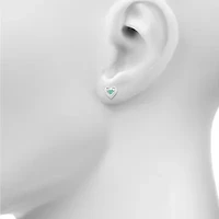 Lab Created Green Emerald Sterling Silver 12mm Heart Stud Earrings