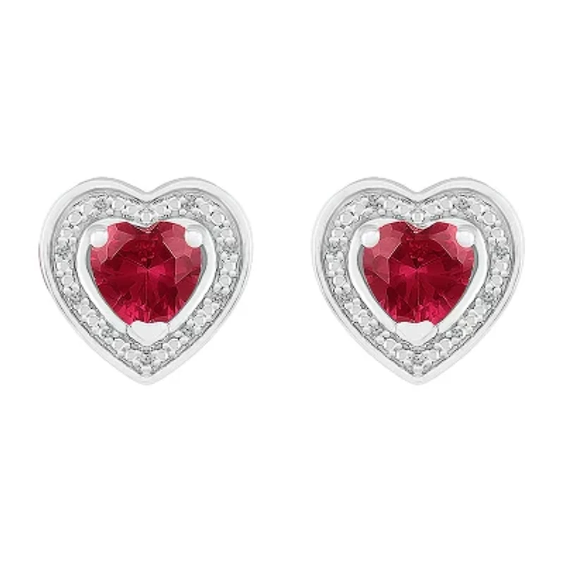 Diamond Accent Lab Created Red Ruby Sterling Silver 11mm Heart Stud Earrings