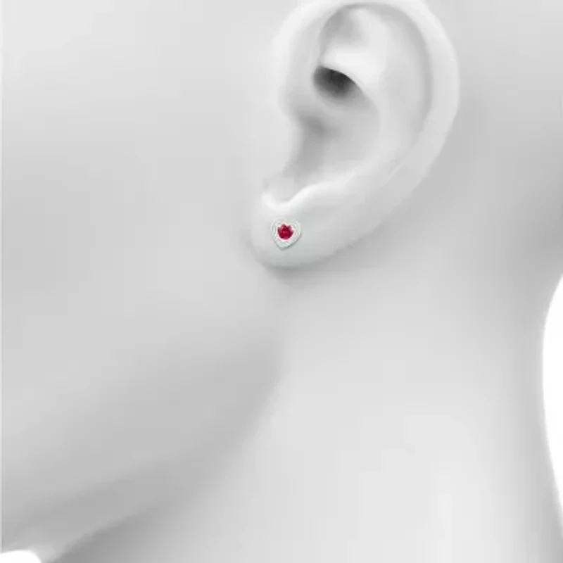 Diamond Accent Lab Created Red Ruby Sterling Silver 11mm Heart Stud Earrings