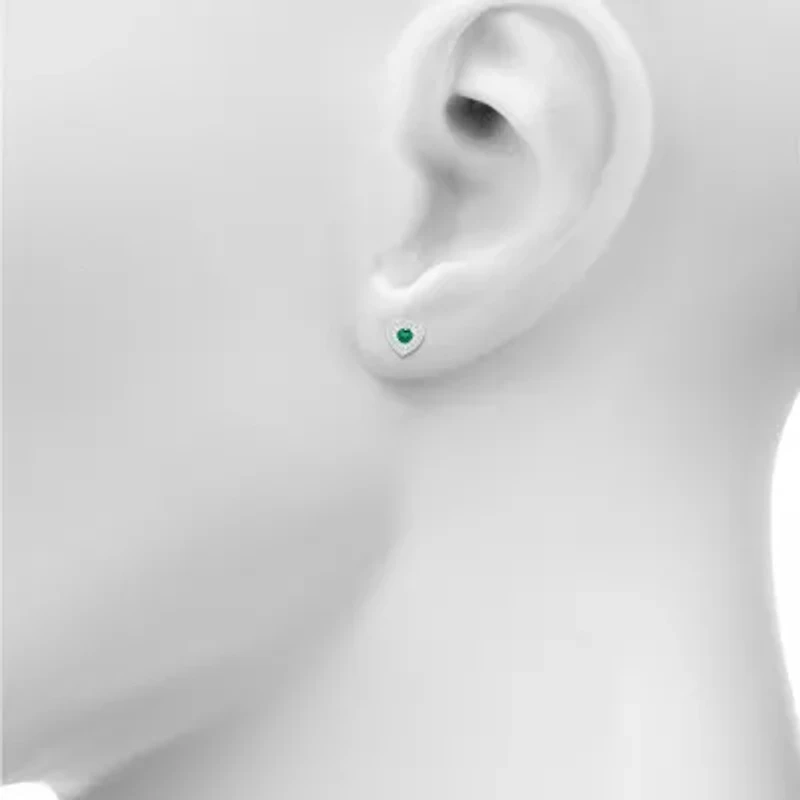 Lab Created Green Emerald Sterling Silver 9.5mm Heart Stud Earrings