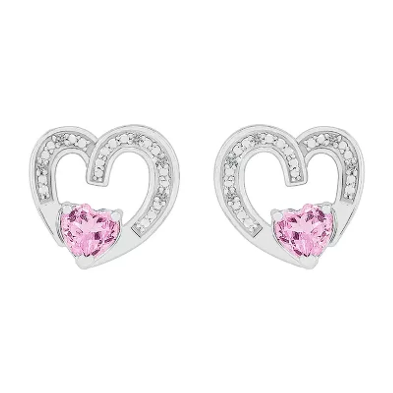 Diamond Accent Lab Created Pink Sapphire Sterling Silver 11mm Heart Stud Earrings