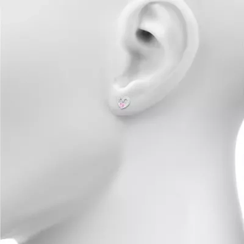 Diamond Accent Lab Created Pink Sapphire Sterling Silver 11mm Heart Stud Earrings