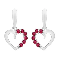 Womens Lab Created Red Ruby Sterling Silver Heart Drop Earrings