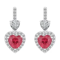 Womens Lab Created Red Ruby Sterling Silver Heart Drop Earrings