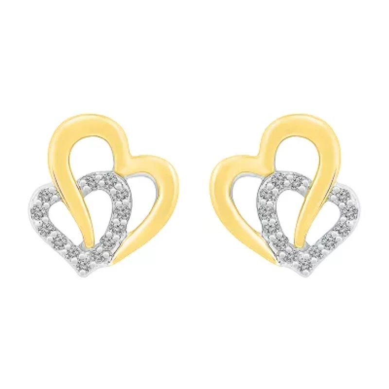 Lab Created White Sapphire 10K Gold Sterling Silver 12mm Heart Stud Earrings