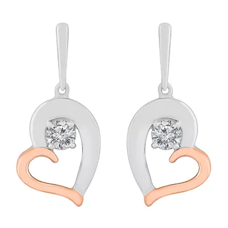Womens Lab Created White Sapphire 10K Gold Sterling Silver Heart Drop Earrings