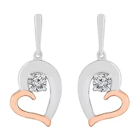 Womens Lab Created White Sapphire 10K Gold Sterling Silver Heart Drop Earrings