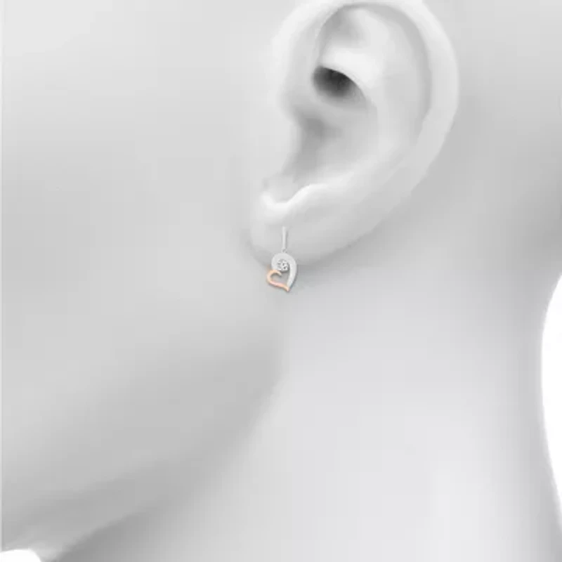 Womens Lab Created White Sapphire 10K Gold Sterling Silver Heart Drop Earrings
