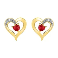 Diamond Accent Lab Created Red Ruby 10K Gold 13.5mm Heart Stud Earrings