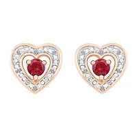 Diamond Accent Lab Created Red Ruby 10K Rose Gold 9mm Heart Stud Earrings