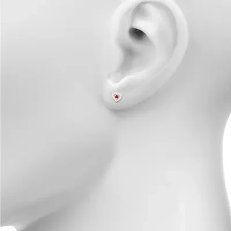 Diamond Accent Lab Created Red Ruby 10K Rose Gold 9mm Heart Stud Earrings