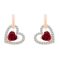 Womens Lab Created Red Ruby 10K Rose Gold Heart Drop Earrings