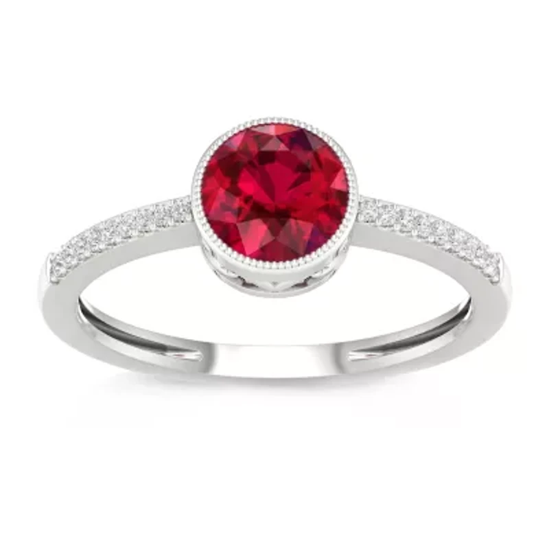 Womens Diamond Accent Lead Glass-Filled Red Ruby 10K Gold Cocktail Ring
