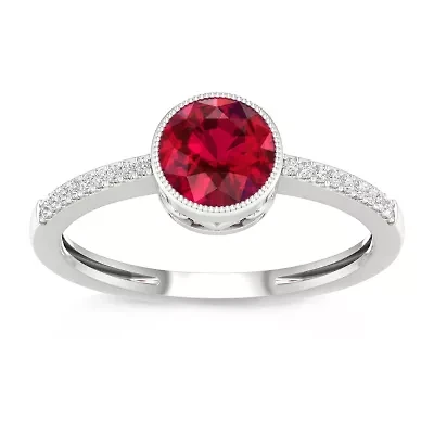Womens Diamond Accent Lead Glass-Filled Red Ruby 10K Gold Cocktail Ring