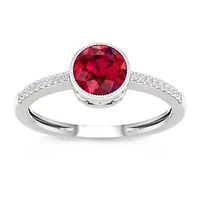 Womens Diamond Accent Lead Glass-Filled Red Ruby 10K Gold Cocktail Ring