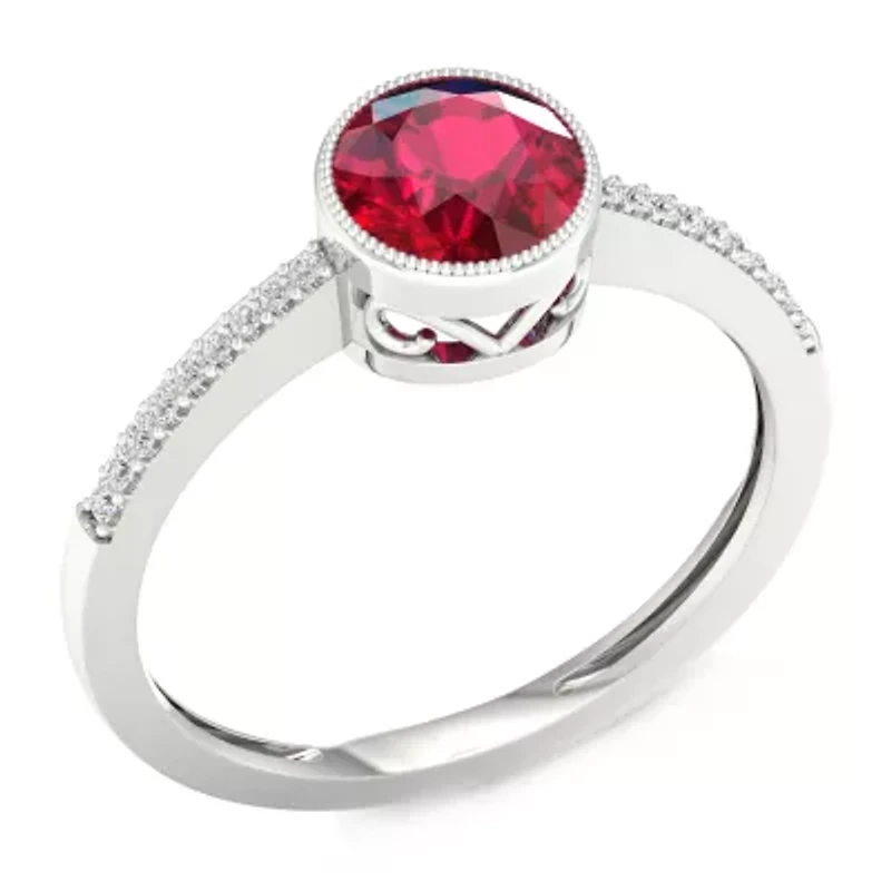 Womens Diamond Accent Lead Glass-Filled Red Ruby 10K Gold Cocktail Ring