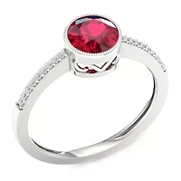 Womens Diamond Accent Lead Glass-Filled Red Ruby 10K Gold Cocktail Ring