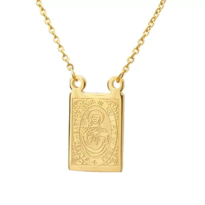 Sacred Heart Of Jesus And Our Lady Of Mount Carmel Scapular Medal Mens 18K Gold Over Stainless Steel Rectangular 24 Inch Pendant Necklace