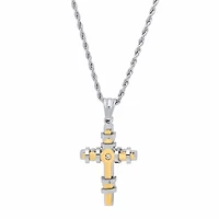 Steeltime Mens 2 1/4 CT. T.W. White Cubic Zirconia 18K Gold Over Stainless Steel Cross 18 Inch Pendant Necklace