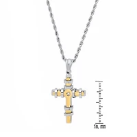Steeltime Mens 2 1/4 CT. T.W. White Cubic Zirconia 18K Gold Over Stainless Steel Cross 18 Inch Pendant Necklace