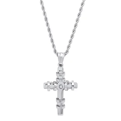 Steeltime Mens 2 1/4 CT. T.W. White Cubic Zirconia Stainless Steel Cross 24 Inch Pendant Necklace