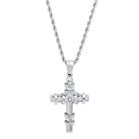 Steeltime Mens 2 1/4 CT. T.W. White Cubic Zirconia Stainless Steel Cross 24 Inch Pendant Necklace