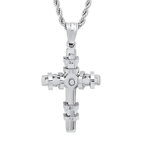 Steeltime Mens 2 1/4 CT. T.W. White Cubic Zirconia Stainless Steel Cross 24 Inch Pendant Necklace