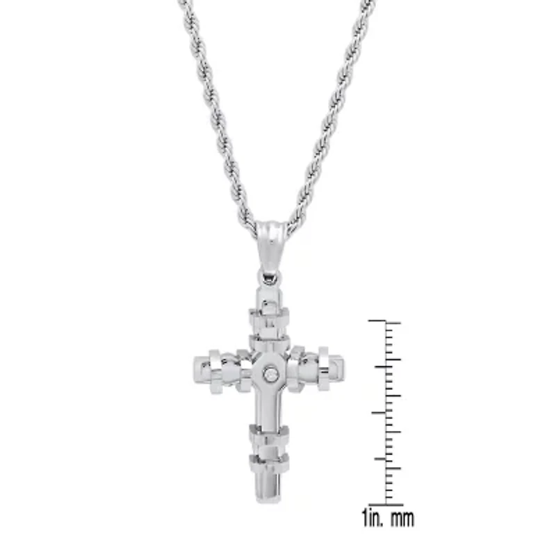 Steeltime Mens 2 1/4 CT. T.W. White Cubic Zirconia Stainless Steel Cross 24 Inch Pendant Necklace