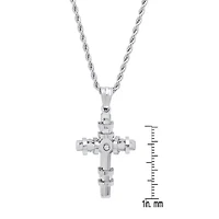 Steeltime Mens 2 1/4 CT. T.W. White Cubic Zirconia Stainless Steel Cross 24 Inch Pendant Necklace