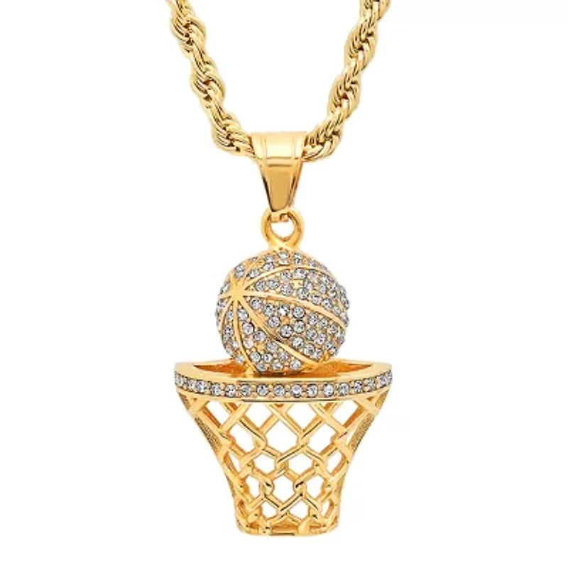 Steeltime Basketball Mens 2 1/4 CT. T.W. White Cubic Zirconia 18K Gold Over Stainless Steel Hypoallergenic 24 Inch Pendant Necklace