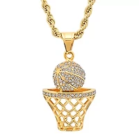 Steeltime Basketball Mens 2 1/4 CT. T.W. White Cubic Zirconia 18K Gold Over Stainless Steel Hypoallergenic 24 Inch Pendant Necklace