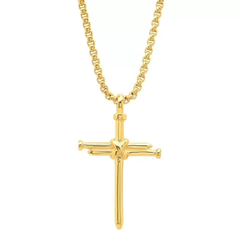 Steeltime Mens 18K Gold Over Stainless Steel Cross 24 Inch Pendant Necklace