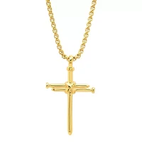 Steeltime Mens 18K Gold Over Stainless Steel Cross 24 Inch Pendant Necklace