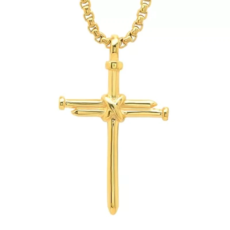 Steeltime Mens 18K Gold Over Stainless Steel Cross 24 Inch Pendant Necklace