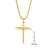 Steeltime Mens 18K Gold Over Stainless Steel Cross 24 Inch Pendant Necklace