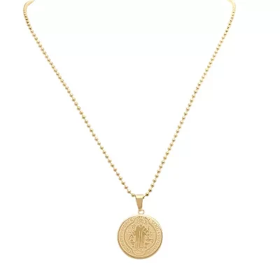 Steeltime Saint Benedict Medal Mens 18K Gold Over Stainless Steel Round 24 Inch Pendant Necklace