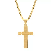 Steeltime Mens 18K Gold Over Stainless Steel Cross 24 Inch Pendant Necklace