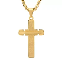 Steeltime Mens 18K Gold Over Stainless Steel Cross 24 Inch Pendant Necklace