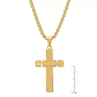 Steeltime Mens 18K Gold Over Stainless Steel Cross 24 Inch Pendant Necklace