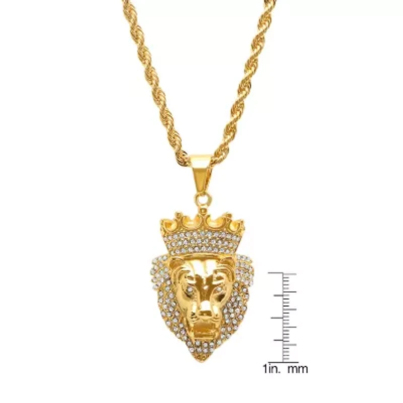 Steeltime Mens 1/2 CT. T.W. Simulated White Cubic Zirconia 18K Gold Over Stainless Steel Crown Hypoallergenic 30 Inch Pendant Necklace