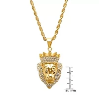 Steeltime Mens 1/2 CT. T.W. Simulated White Cubic Zirconia 18K Gold Over Stainless Steel Crown Hypoallergenic 30 Inch Pendant Necklace