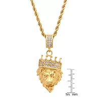 Steeltime Lion Head Mens 1/2 CT. T.W. White Cubic Zirconia 18K Gold Over Stainless Steel Crown Hypoallergenic 30 Inch Pendant Necklace