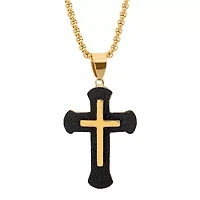 Steeltime Mens 18K Gold Over Stainless Steel Cross 24 Inch Pendant Necklace
