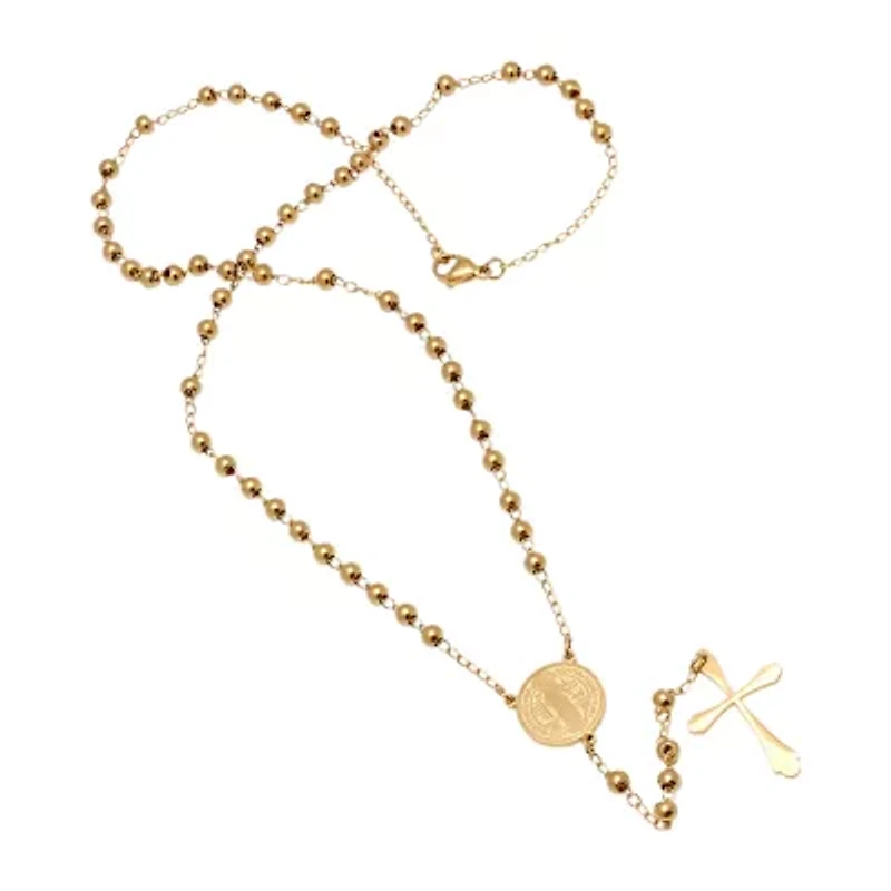 Steeltime Saint Benedict Medal Mens 20 Inch Rosary Necklace