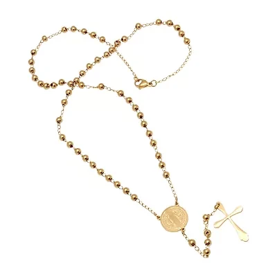 Steeltime Saint Benedict Medal Mens 20 Inch Rosary Necklace