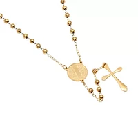 Steeltime Saint Benedict Medal Mens 20 Inch Rosary Necklace