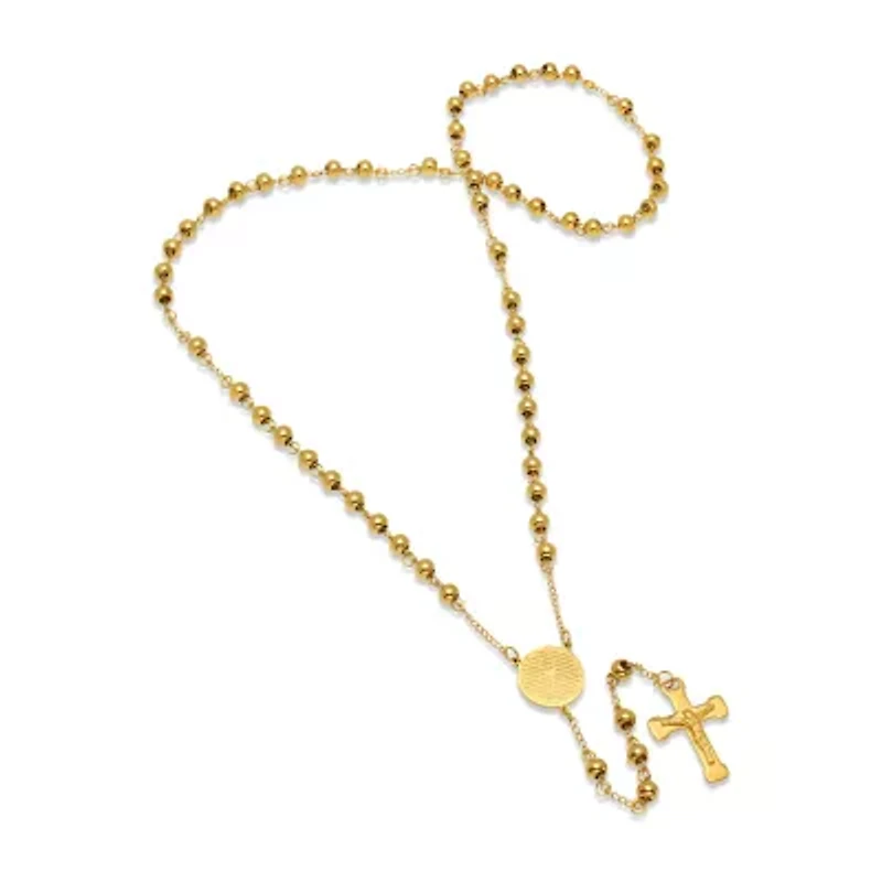 Steeltime Lord'S Prayer Medallion Mens Inch Rosary Necklace