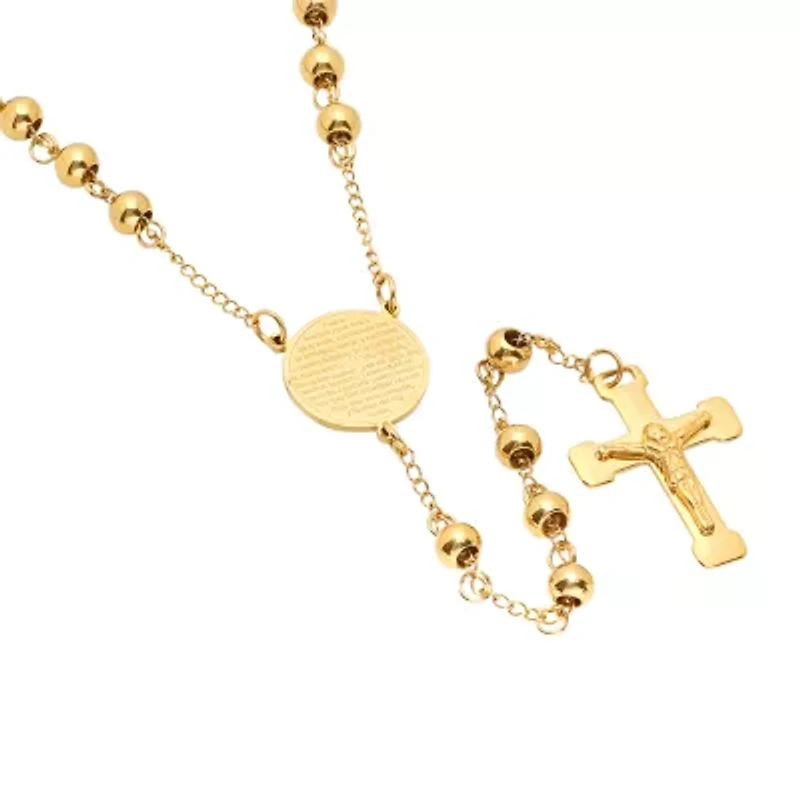 Steeltime Lord'S Prayer Medallion Mens Inch Rosary Necklace